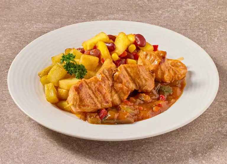 Kippenspies Exotische Groenten Gebakken Aardappel