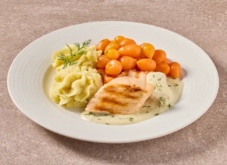 Zalmfilet In Dillesaus Met Parijse Worteltjes En Aardappelpuree